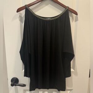 MICHAEL by Michael Kors Women’s Black Open Shoulder Blouse